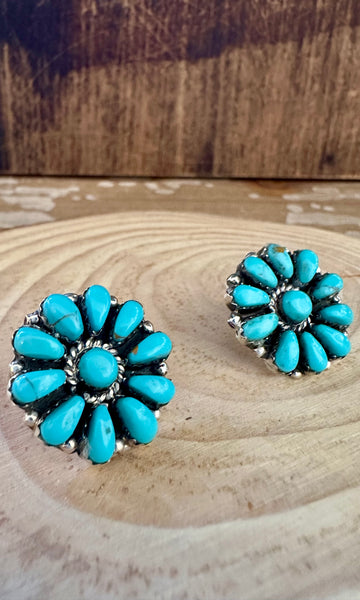 JULIANA WILLIAM Flower Clusters Sterling Silver & Turquoise Stud Earrings
