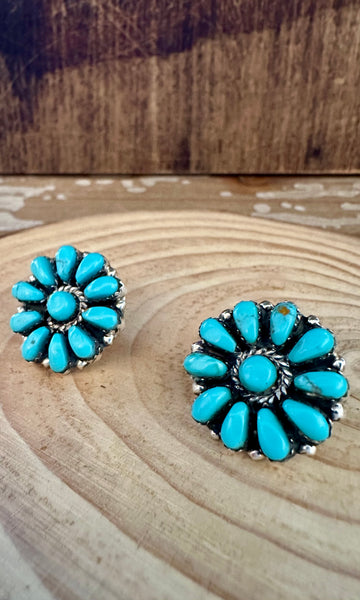 JULIANA WILLIAM Flower Clusters Sterling Silver & Turquoise Stud Earrings