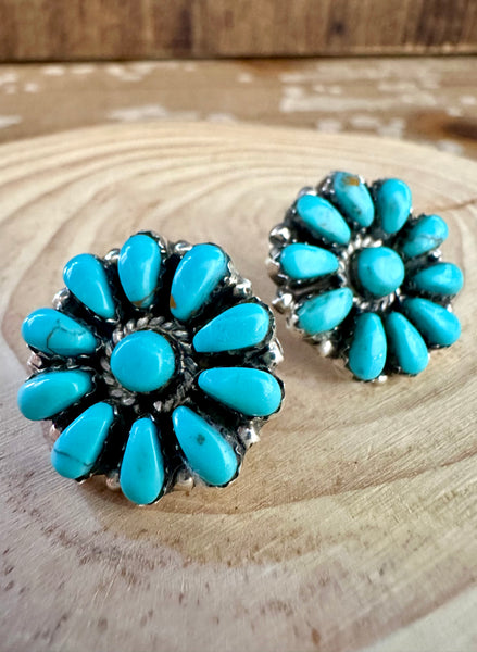 JULIANA WILLIAM Flower Clusters Sterling Silver & Turquoise Stud Earrings