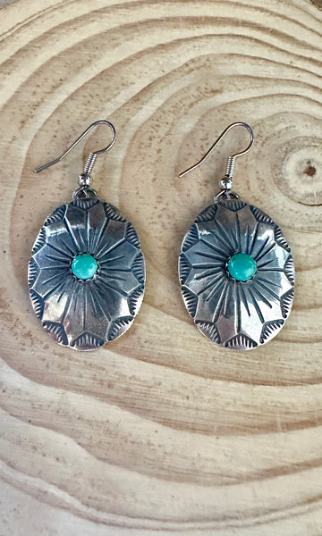 FLOWER MEDALLION Sterling Silver and Turquoise Dangle Earrings