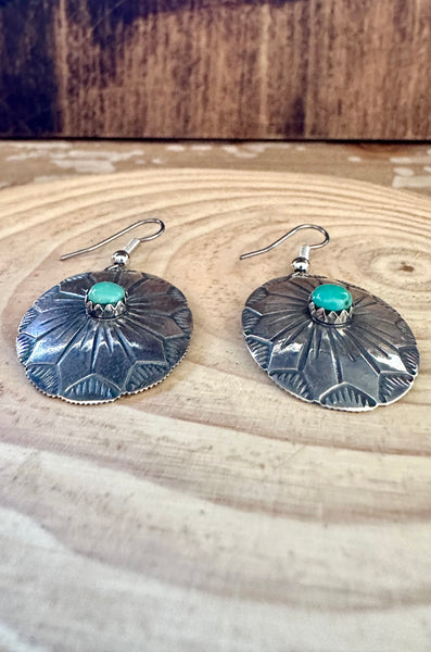 FLOWER MEDALLION Sterling Silver and Turquoise Dangle Earrings