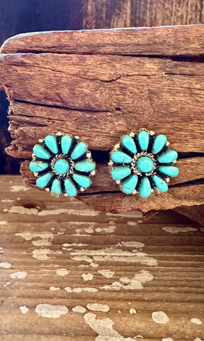 JULIANA WILLIAM Flower Clusters Sterling Silver & Turquoise Stud Earrings