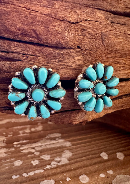 JULIANA WILLIAM Flower Clusters Sterling Silver & Turquoise Stud Earrings