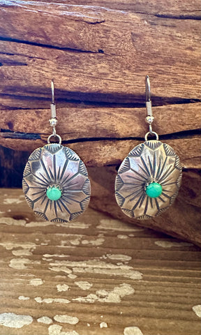 FLOWER MEDALLION Sterling Silver and Turquoise Dangle Earrings