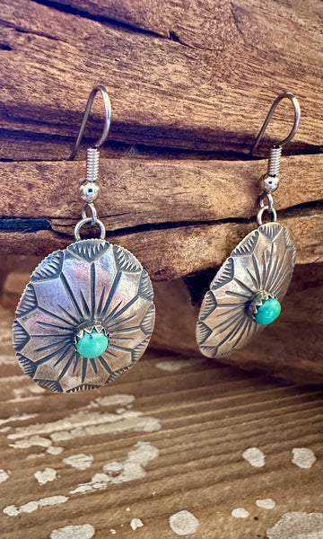 FLOWER MEDALLION Sterling Silver and Turquoise Dangle Earrings