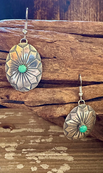 FLOWER MEDALLION Sterling Silver and Turquoise Dangle Earrings