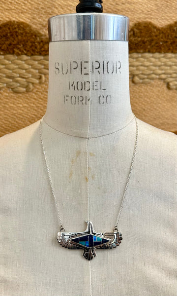 THUNDERBIRD INLAY Whitehorse Inlay Handmade Sterling Silver & Multi-Stone Inlay Necklace Pendant