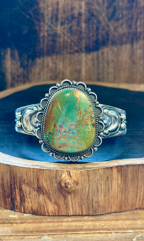 L. ARCHULETA NAVAJO Royston Turquoise & Silver Moon Cuff