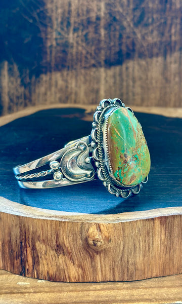 L. ARCHULETA NAVAJO Royston Turquoise & Silver Moon Cuff
