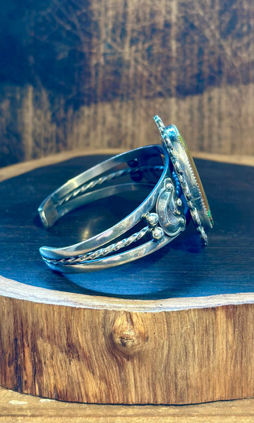 L. ARCHULETA NAVAJO Royston Turquoise & Silver Moon Cuff