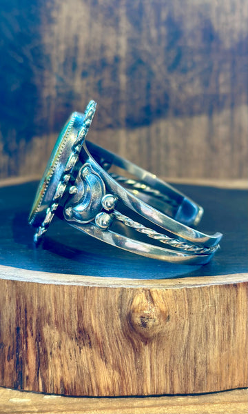 L. ARCHULETA NAVAJO Royston Turquoise & Silver Moon Cuff