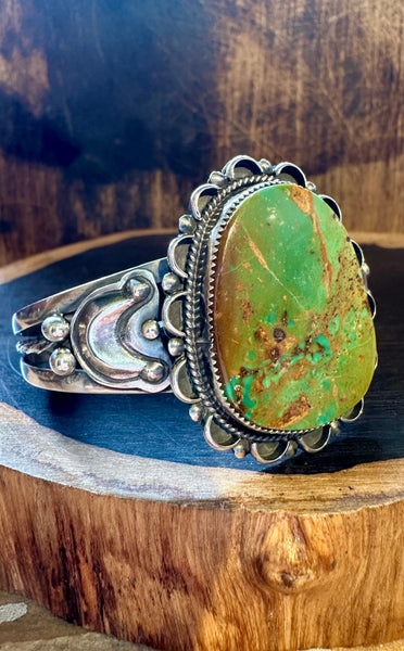 L. ARCHULETA NAVAJO Royston Turquoise & Silver Moon Cuff