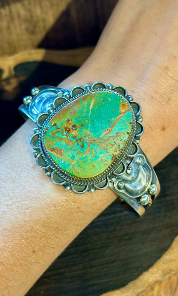 L. ARCHULETA NAVAJO Royston Turquoise & Silver Moon Cuff