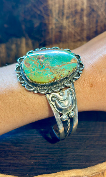 L. ARCHULETA NAVAJO Royston Turquoise & Silver Moon Cuff