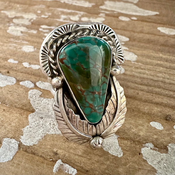BETTA LEE Large Navajo Triangle Turquoise Stone and Sterling Silver Ring • Size 9.5