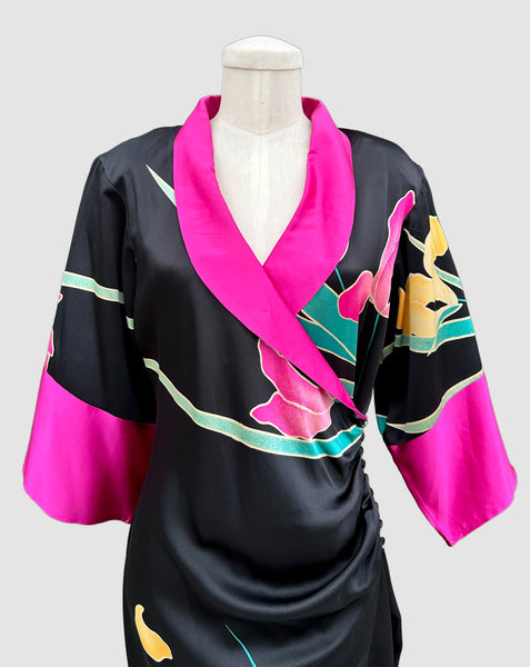 FLORA KUNG 80s Vintage Silk Wrap Dress • Small