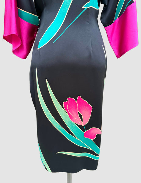 FLORA KUNG 80s Vintage Silk Wrap Dress • Small