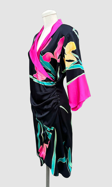 FLORA KUNG 80s Vintage Silk Wrap Dress • Small