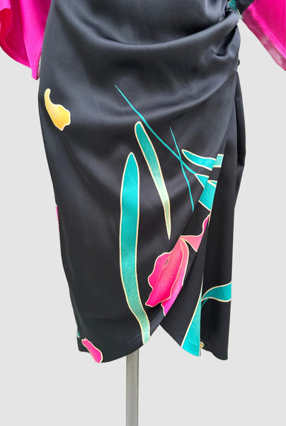 FLORA KUNG 80s Vintage Silk Wrap Dress • Small