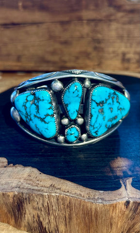 ORVILLE TSINNIE Vintage Turquoise and Sterling Silver Cuff • 138g