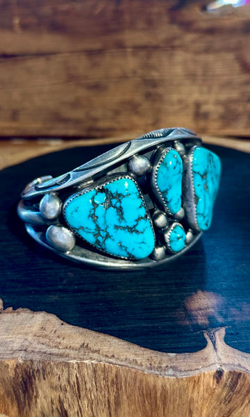 ORVILLE TSINNIE Vintage Turquoise and Sterling Silver Cuff • 138g