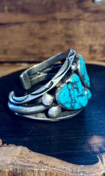 ORVILLE TSINNIE Vintage Turquoise and Sterling Silver Cuff • 138g