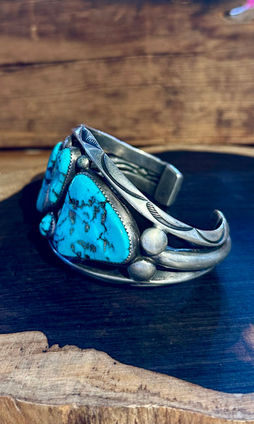 ORVILLE TSINNIE Vintage Turquoise and Sterling Silver Cuff • 138g