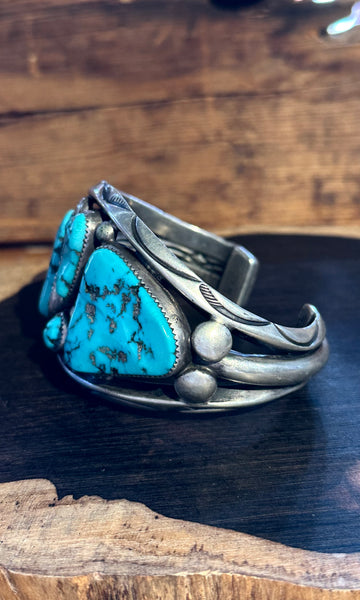 ORVILLE TSINNIE Vintage Turquoise and Sterling Silver Cuff • 138g