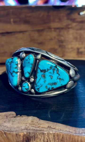 ORVILLE TSINNIE Vintage Turquoise and Sterling Silver Cuff • 138g