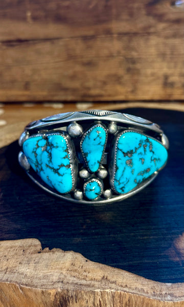 ORVILLE TSINNIE Vintage Turquoise and Sterling Silver Cuff • 138g
