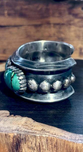 KEE MONTOYA Vintage Variscite and Sterling Silver Cuff • 208g