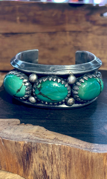KEE MONTOYA Vintage Variscite and Sterling Silver Cuff • 208g