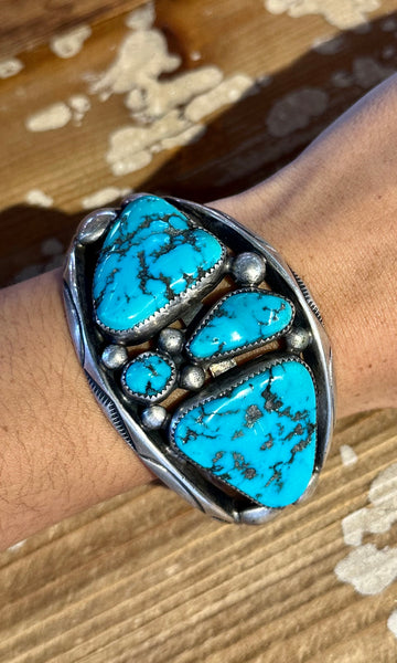 ORVILLE TSINNIE Vintage Turquoise and Sterling Silver Cuff • 138g