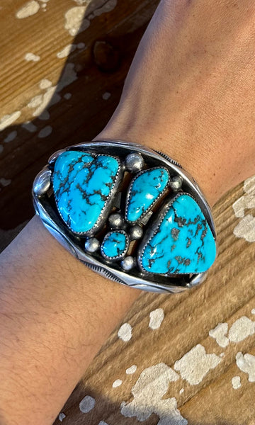ORVILLE TSINNIE Vintage Turquoise and Sterling Silver Cuff • 138g