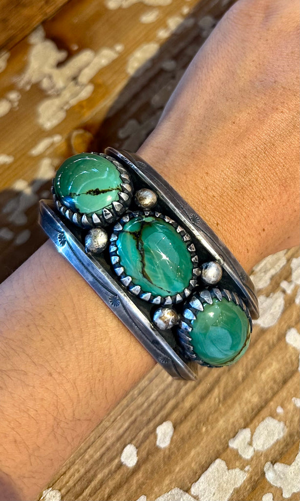 KEE MONTOYA Vintage Variscite and Sterling Silver Cuff • 208g