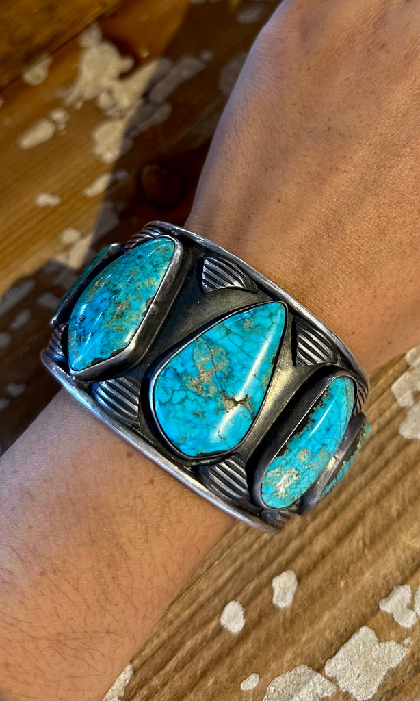FOREVER TURQUOISE Vintage Sterling Silver Cuff • 102g