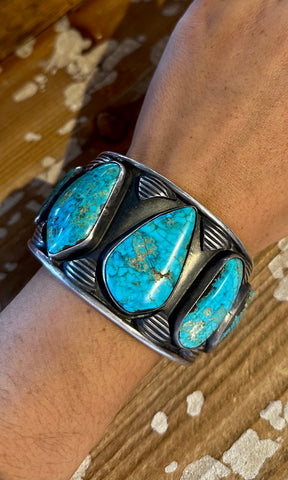 FOREVER TURQUOISE Vintage Sterling Silver Cuff • 102g