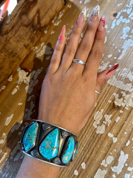 FOREVER TURQUOISE Vintage Sterling Silver Cuff • 102g