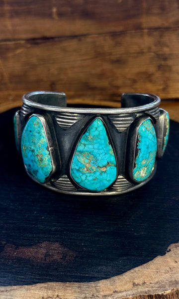 FOREVER TURQUOISE Vintage Sterling Silver Cuff • 102g