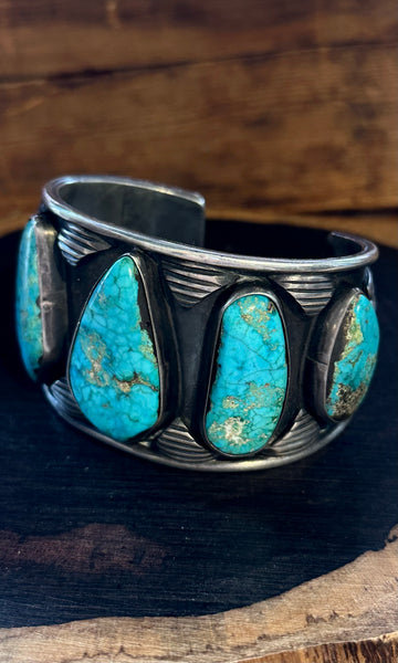 FOREVER TURQUOISE Vintage Sterling Silver Cuff • 102g