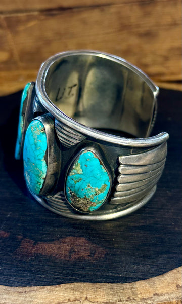 FOREVER TURQUOISE Vintage Sterling Silver Cuff • 102g