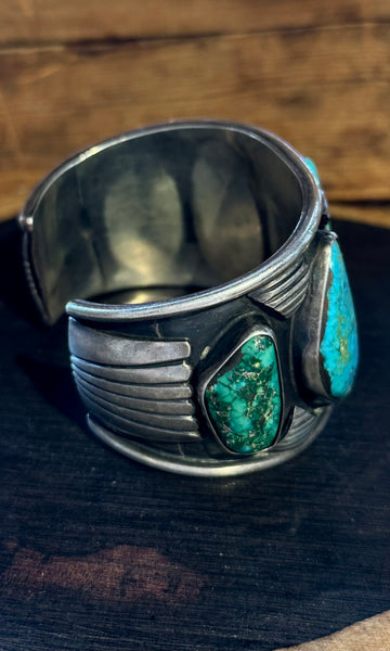 FOREVER TURQUOISE Vintage Sterling Silver Cuff • 102g