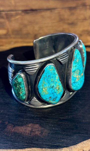 FOREVER TURQUOISE Vintage Sterling Silver Cuff • 102g