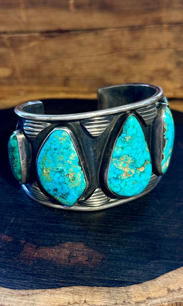 FOREVER TURQUOISE Vintage Sterling Silver Cuff • 102g