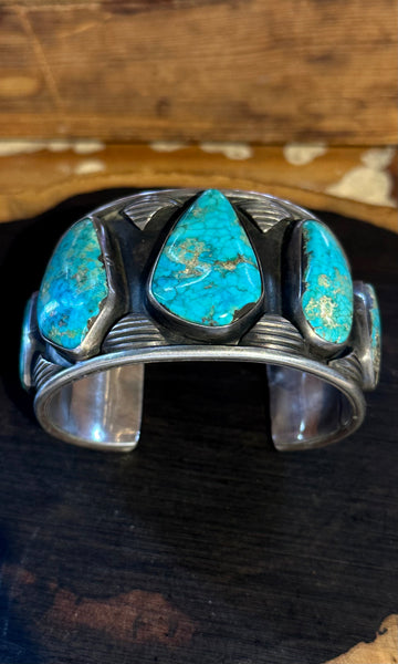 FOREVER TURQUOISE Vintage Sterling Silver Cuff • 102g