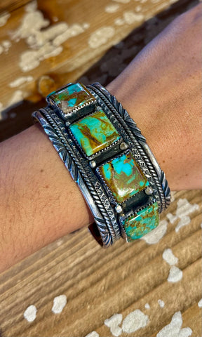 NELSON PACHECO Vintage Turquoise Sterling Silver Cuff • 68g