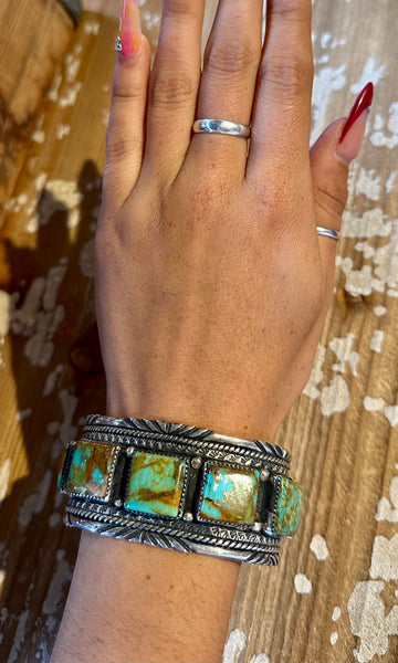 NELSON PACHECO Vintage Turquoise Sterling Silver Cuff • 68g