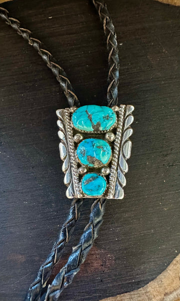 VINTAGE NUGGET Turquoise Bolo Tie w/ Leather Cord