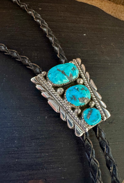 VINTAGE NUGGET Turquoise Bolo Tie w/ Leather Cord