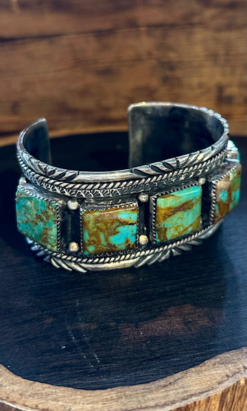 NELSON PACHECO Vintage Turquoise Sterling Silver Cuff • 68g